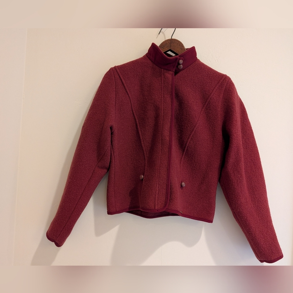 Geiger Vintage Boiled Wool Burgundy Rust Military Style Jacket Size EU 38/ US 8
